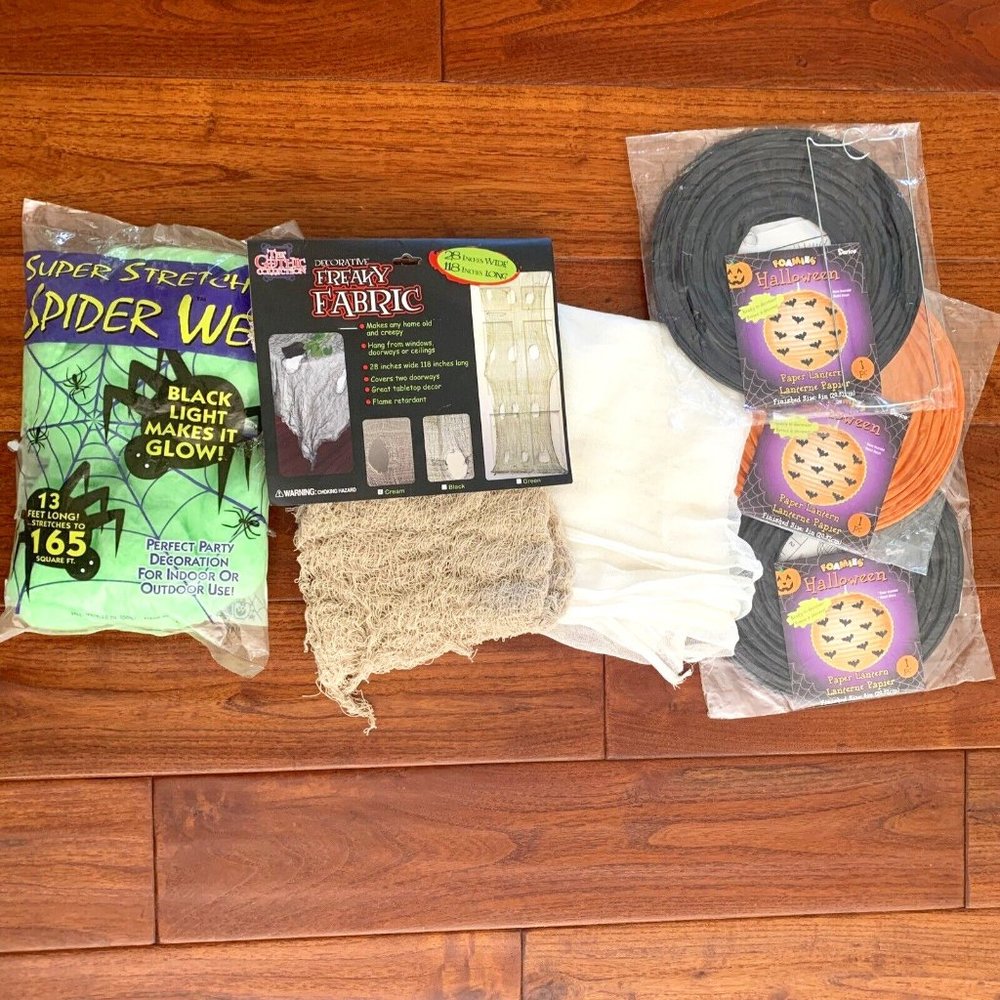 HALLOWEEN DECORATIONS Spider Web paper lanterns Glow Freaky Fabric Cheesecloth